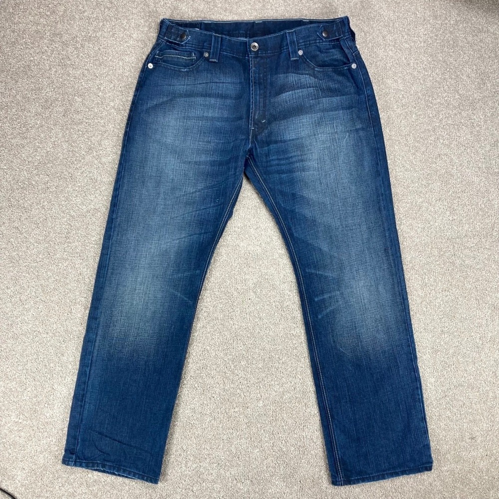 Levis 514 Slim Straight Jeans Men 40x32 Blue Snap Adjustable Waist Classic Denim